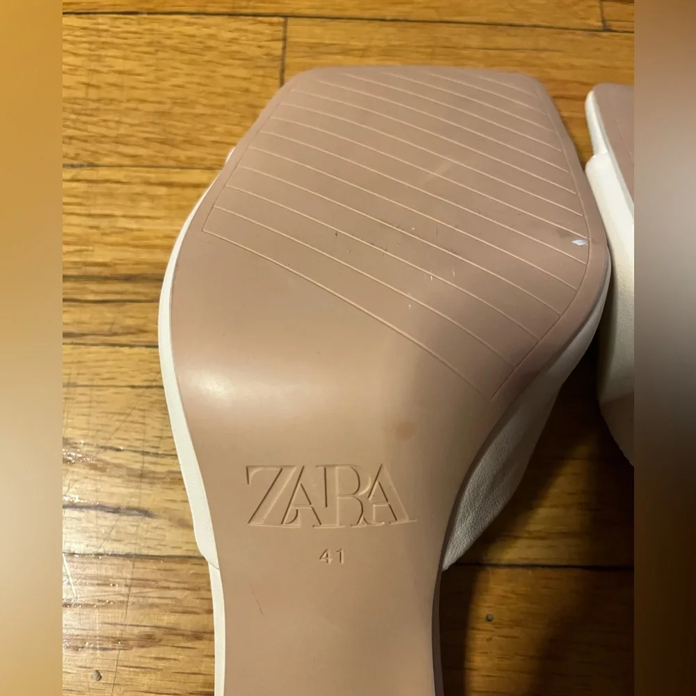 Zara Cream Square-Toe Sculpted-Heel Mules - Picture 5 of 5